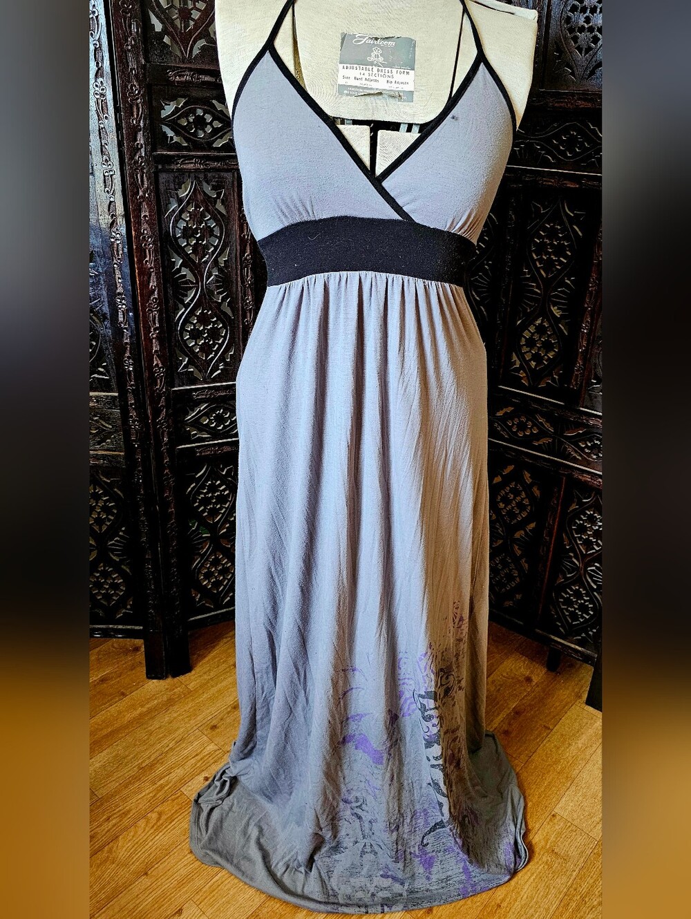 Vanity Gray Maxi Dress with Black Trim